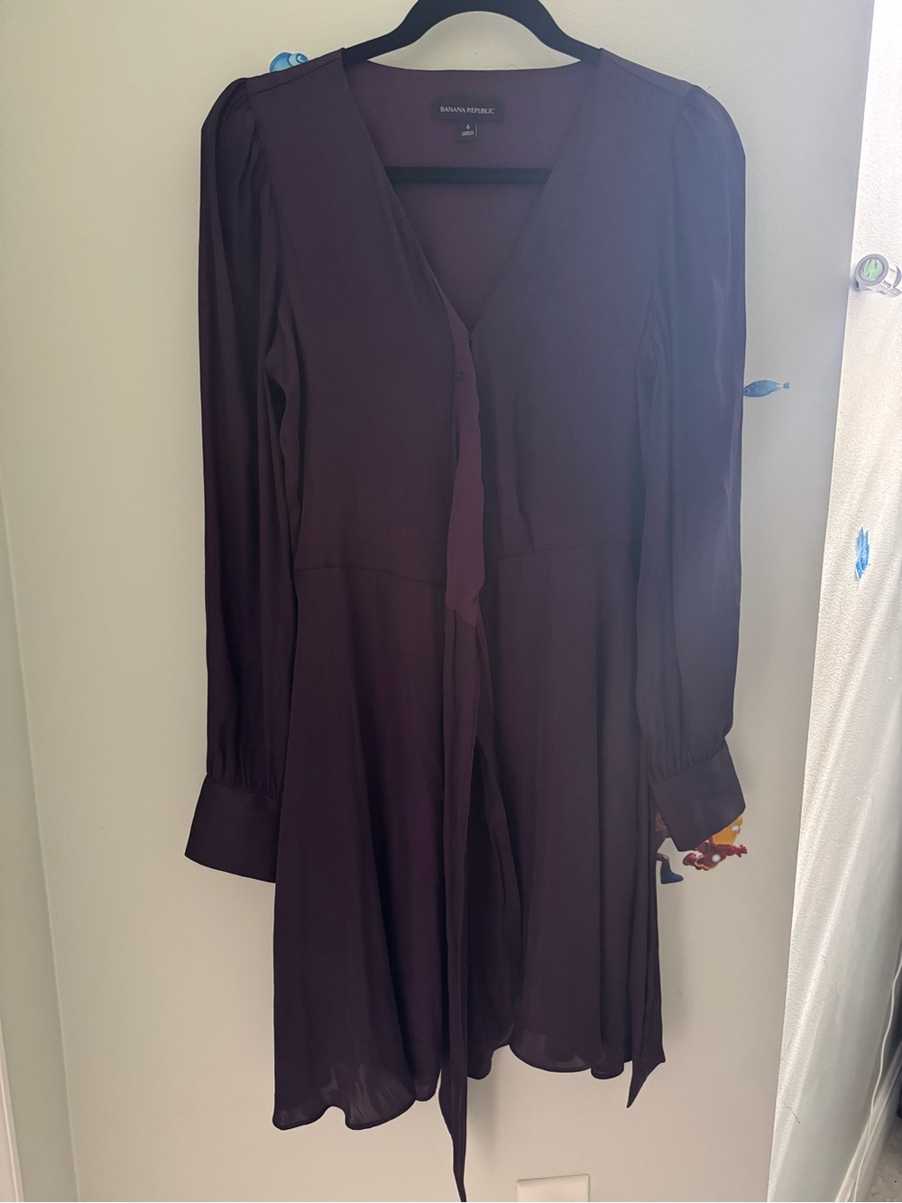 Banana Republic Deep Plum Long-Sleeve V-Neck Dress